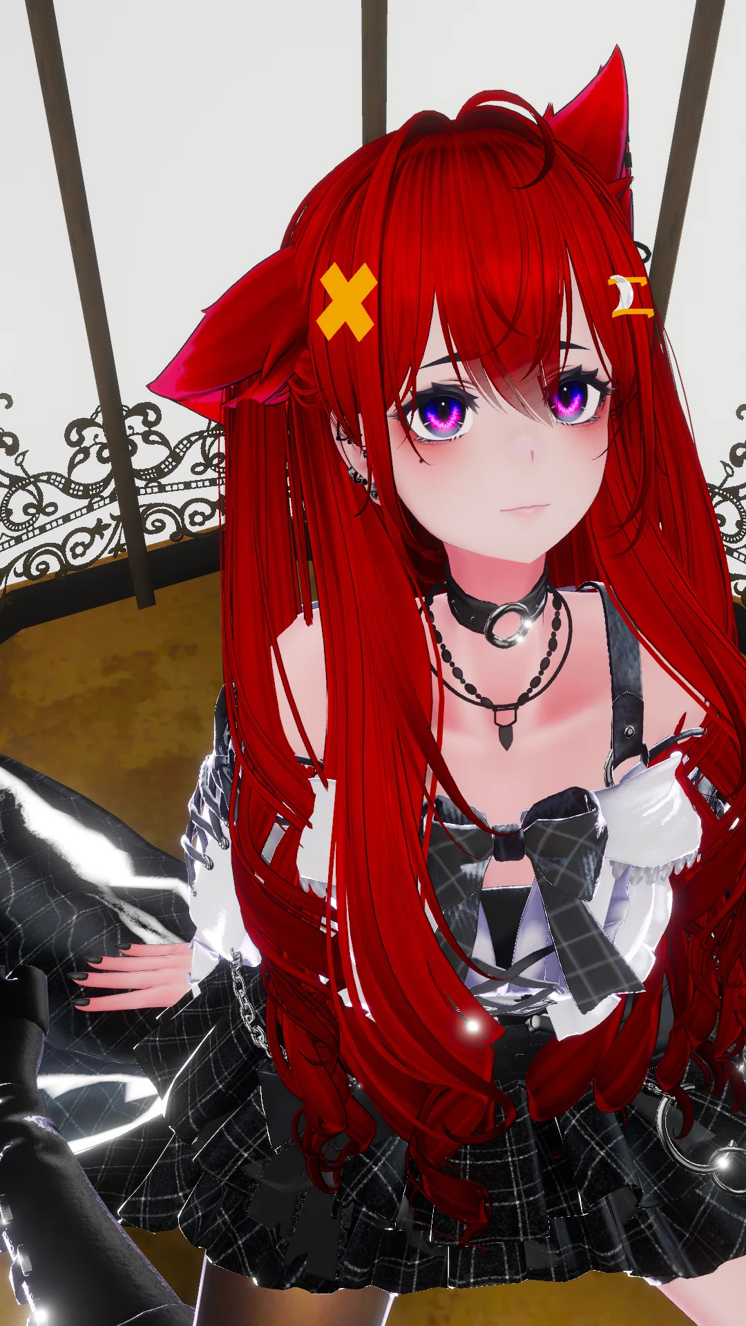 Primer plano de un avatar pelirrojo con orejas y atuendo negro